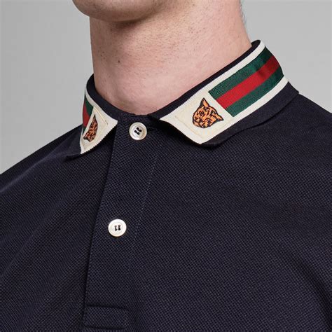 gucci tiger collar polo black